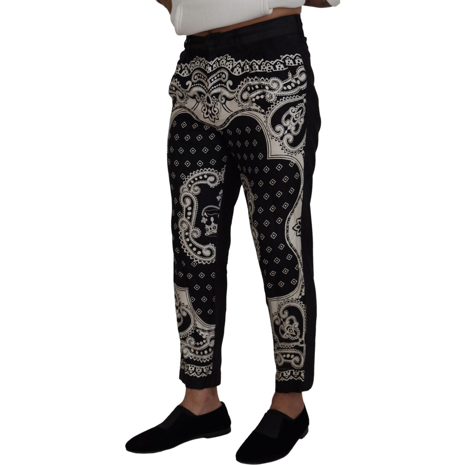 Dolce & Gabbana Black Silk Bandana Print Pants