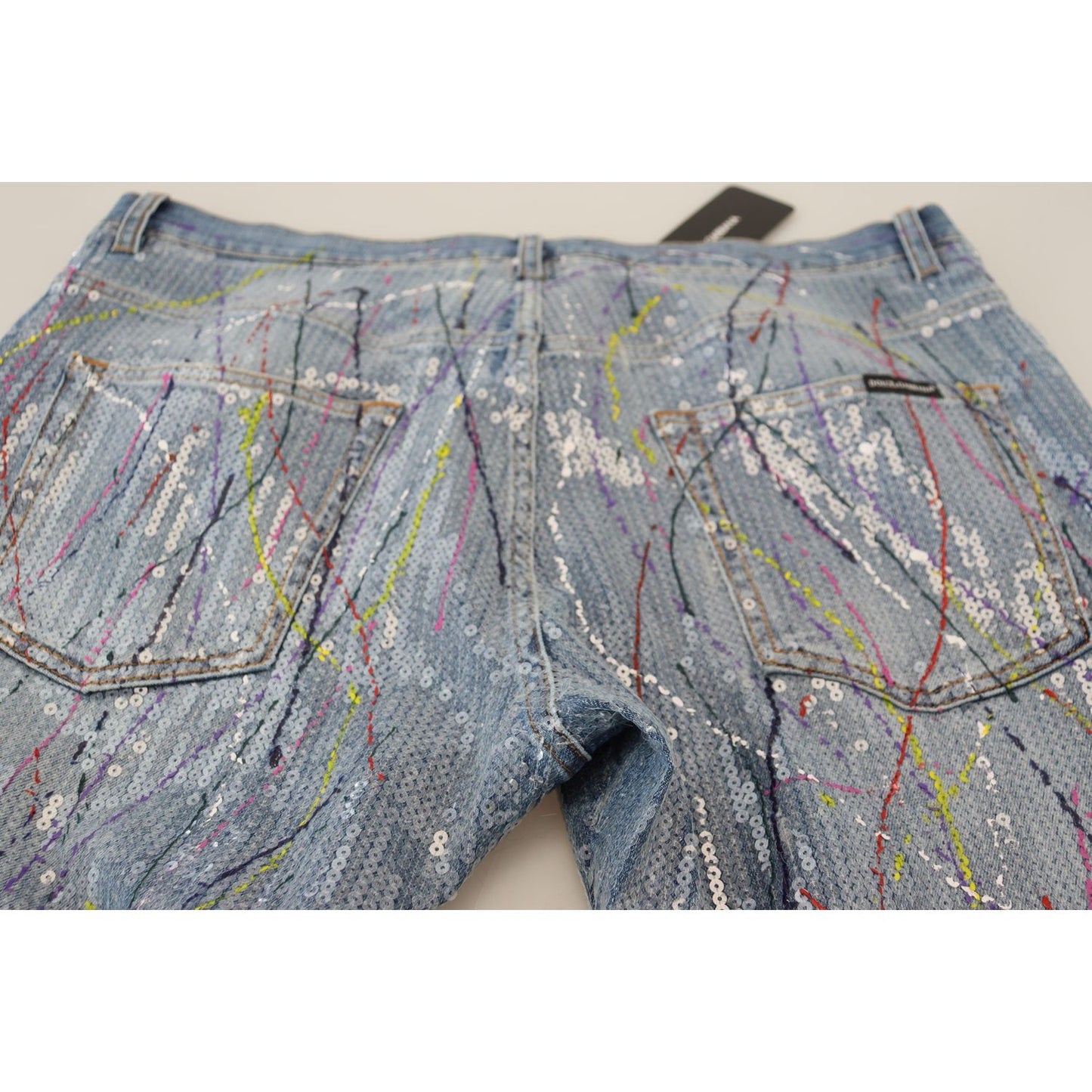 Dolce & Gabbana Blue Cotton Color Splash Print Denim Jeans