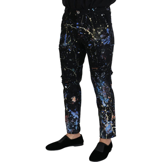 Dolce & Gabbana Black Cotton Color Splash Print Denim Jeans PAN73303 - 48