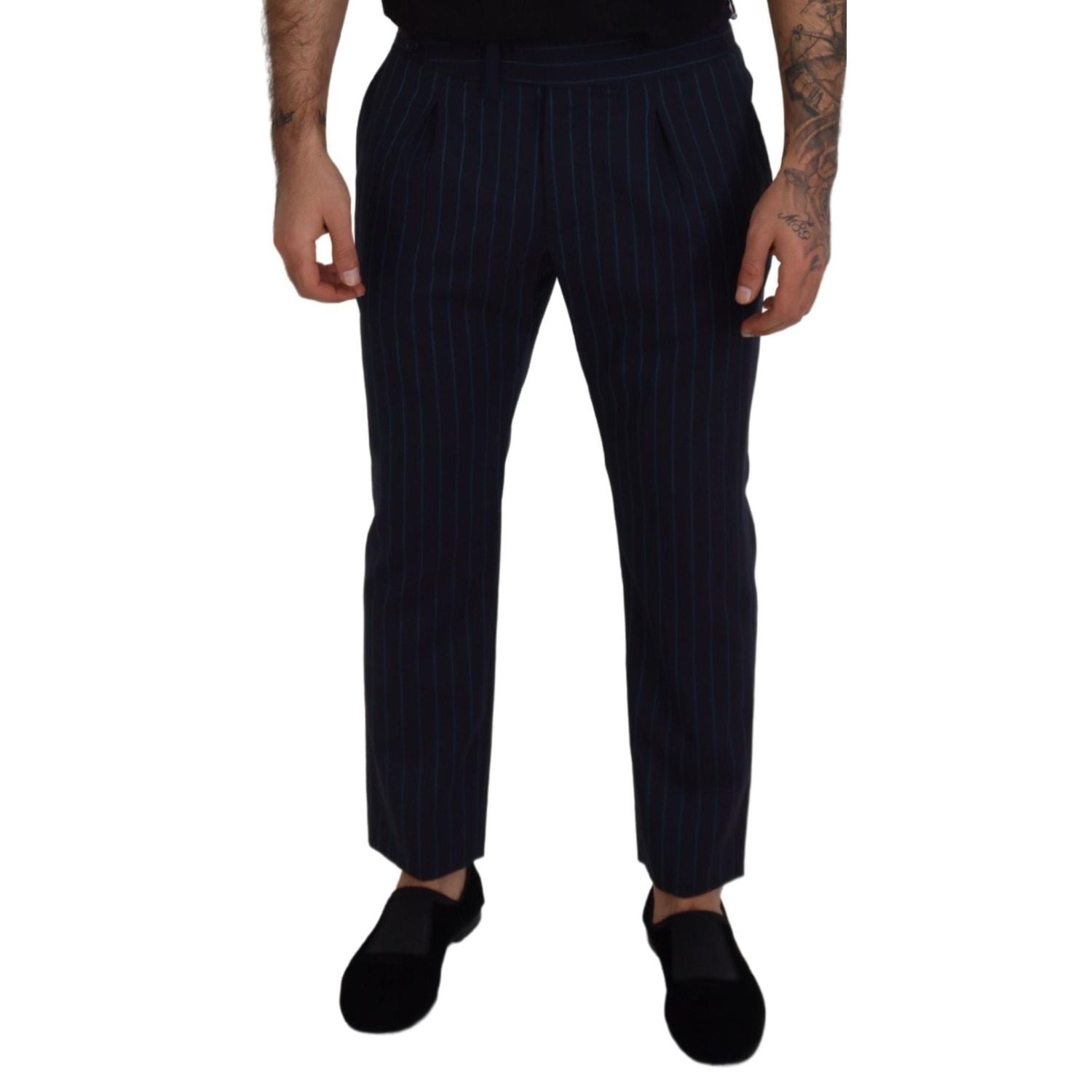 Dolce & Gabbana Blue Striped Men Formal Pants