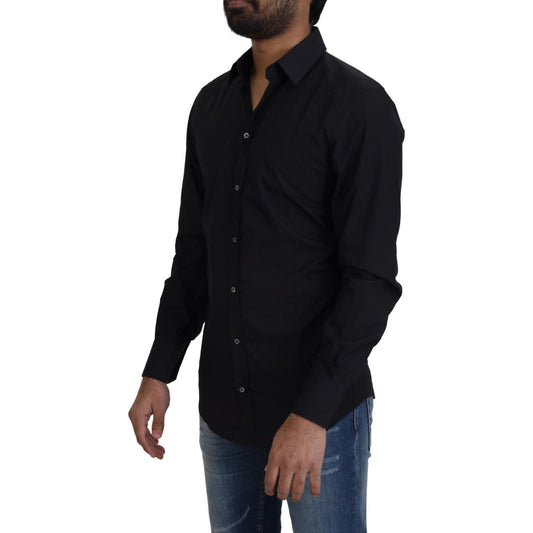 Dolce & Gabbana Black Cotton Slim Fit Formal Dress GOLD Shirt TSH82930 - 38