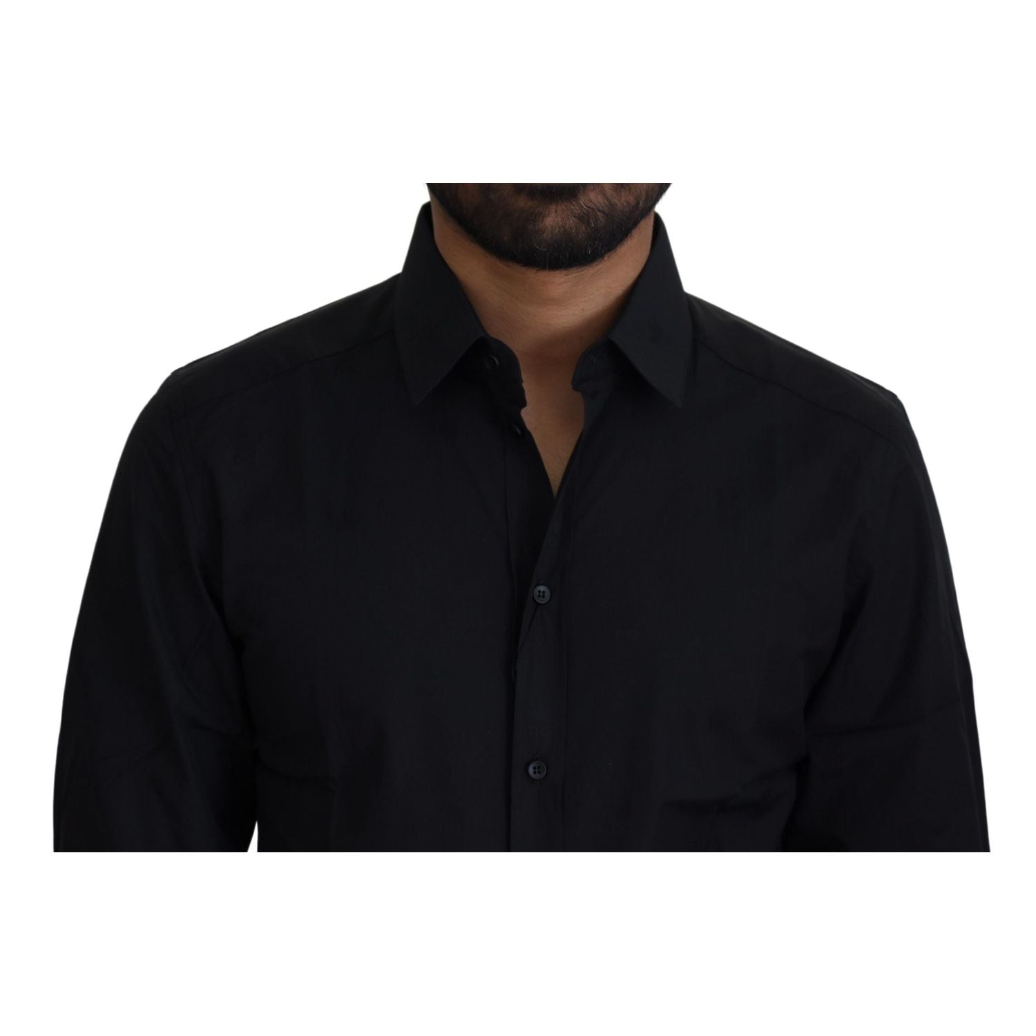 Dolce & Gabbana Black Cotton Slim Fit Formal Dress GOLD Shirt
