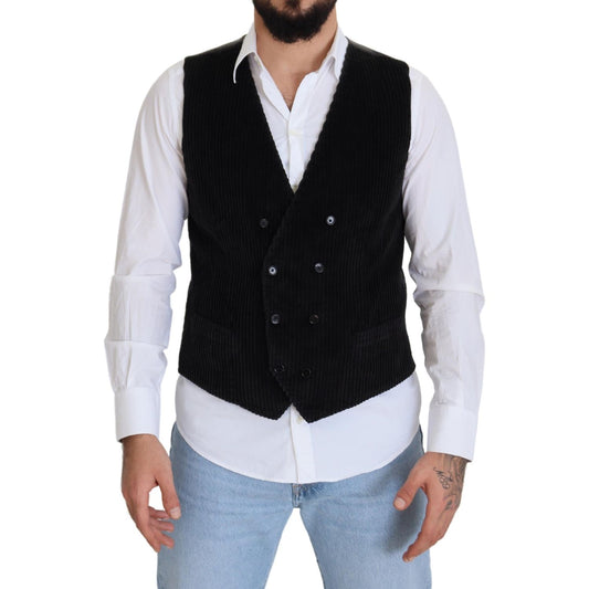 Dolce & Gabbana Black Cotton Double Breasted Waistcoat Vest TSH83027 - 44