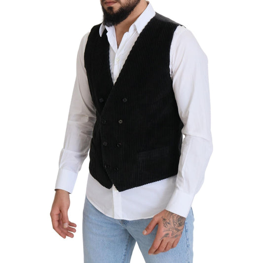 Dolce & Gabbana Black Cotton Double Breasted Waistcoat Vest TSH83027 - 44