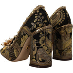 Dolce & Gabbana Gold Crystal Square Toe Brocade Pumps Shoes LA9965 - 36