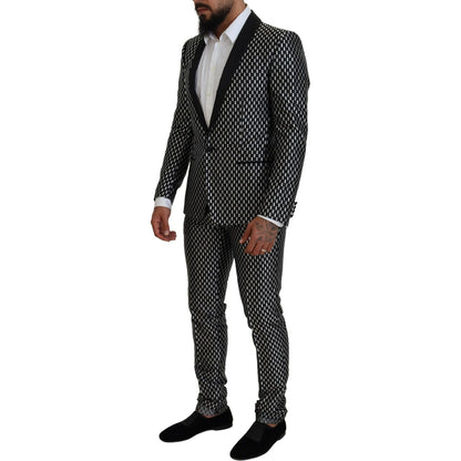 Dolce & Gabbana Black White Silk MARTINI Slim Fit Suit