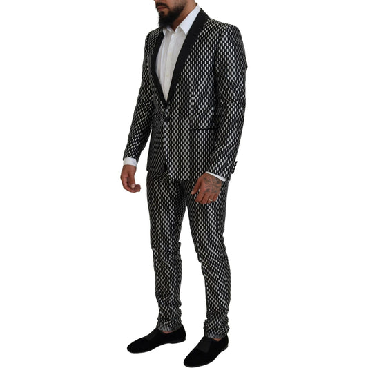 Dolce & Gabbana Black White Silk MARTINI Slim Fit Suit KOS2123- 44