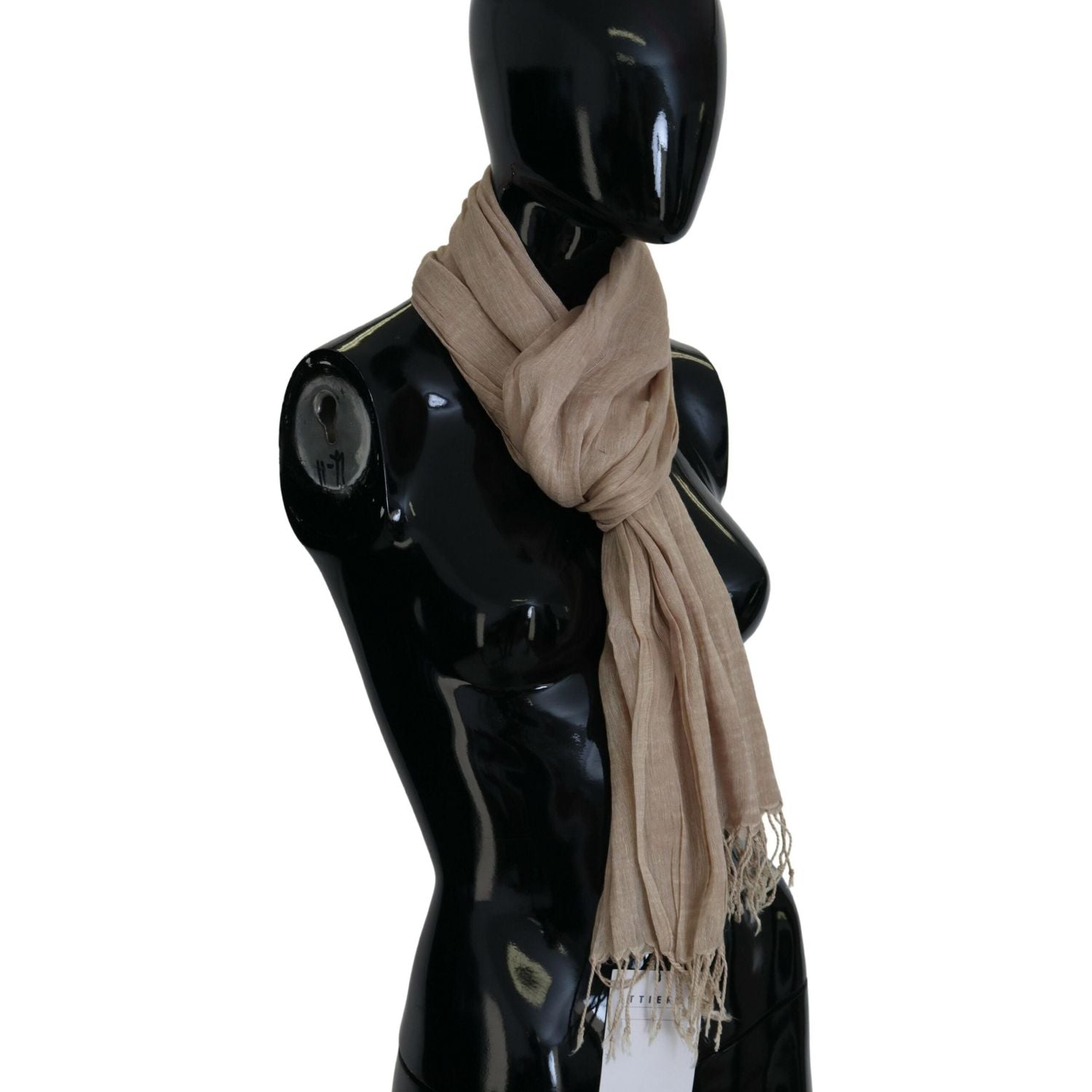 Costume National Beige Cotton Shawl Foulard Fringe Scarf