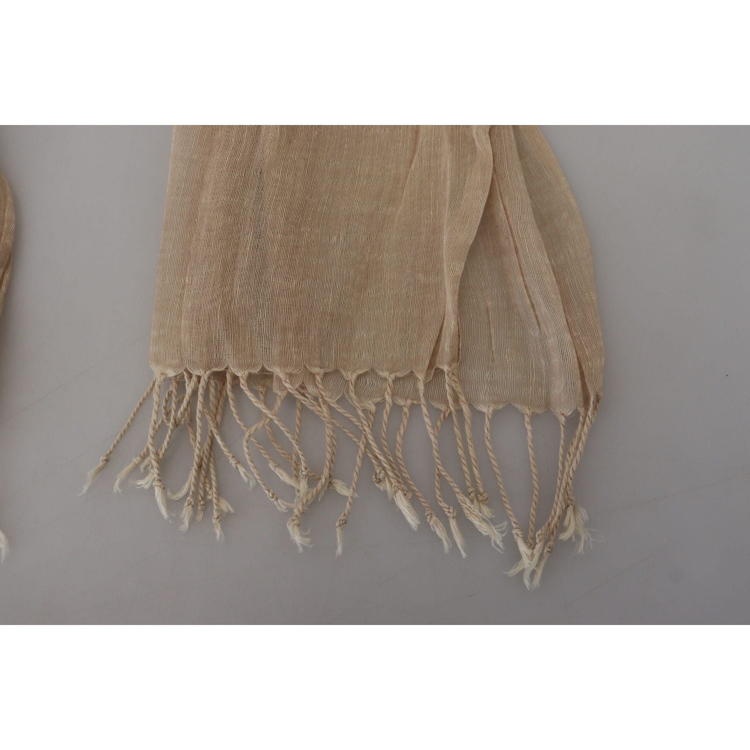 Costume National Beige Cotton Shawl Foulard Fringe Scarf