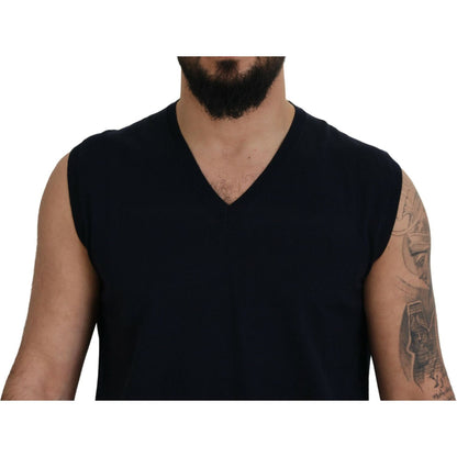 Paolo Pecora Milano Black Cotton V-neck Sleeveless Tank T-shirt
