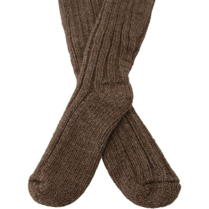 Dolce & Gabbana Brown Wool Knit Calf Long Women Socks