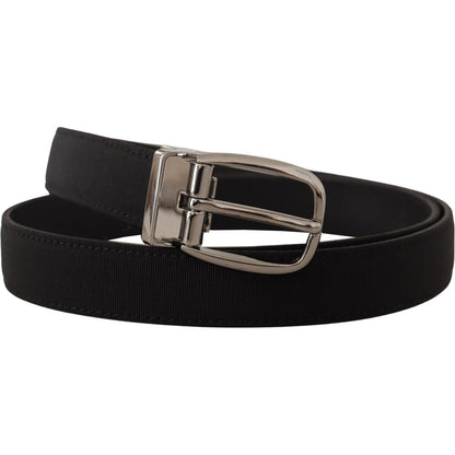 Dolce & Gabbana Black Grosgrain Leather Silver Logo Buckle Belt
