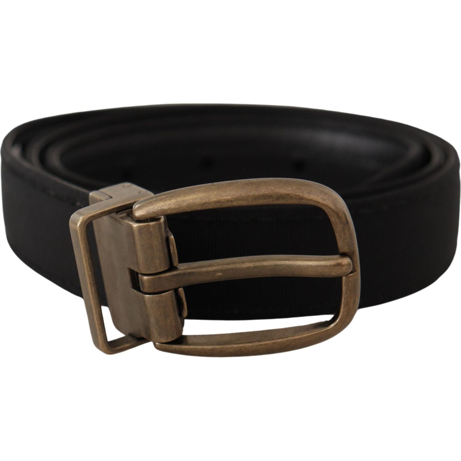 Dolce & Gabbana Black Grosgrain Leather Bronze Metal Belt