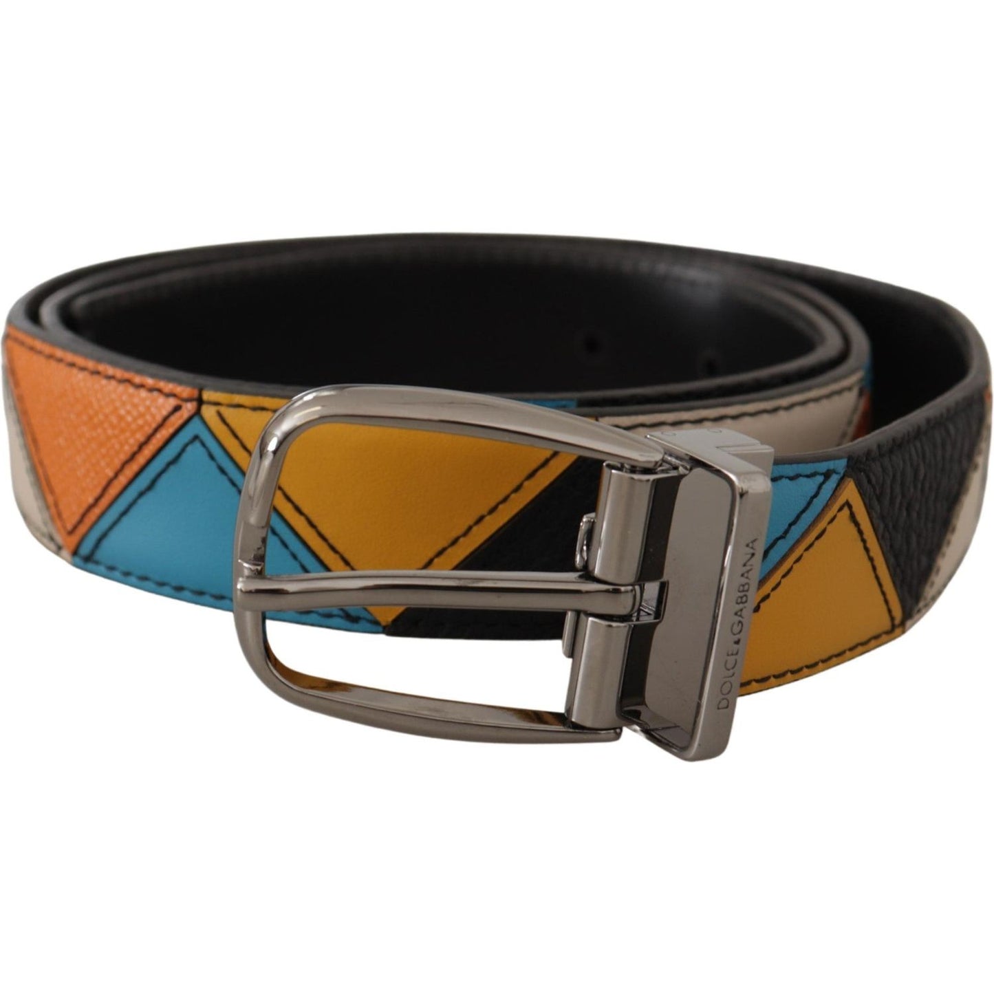 Dolce & Gabbana Multicolor Leather Silver Tone Logo Buckle Belt BEL8438 -90