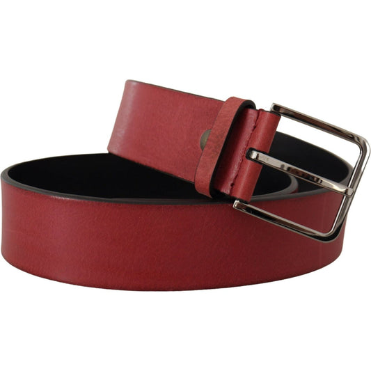 Dolce & Gabbana Maroon Vitello Silver Metal Logo Buckle Belt BEL8470- 85