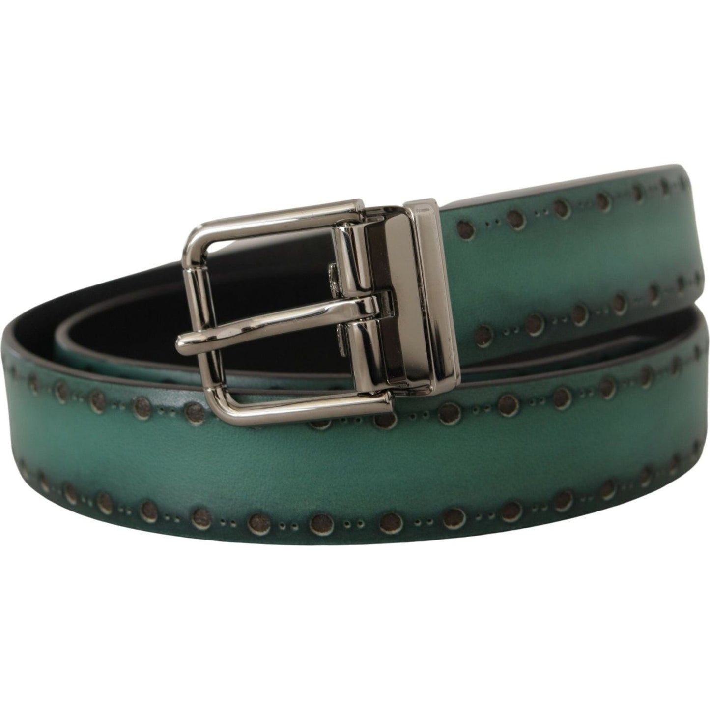 Dolce & Gabbana Green Giotto Leather Silver Metal Buckle Belt