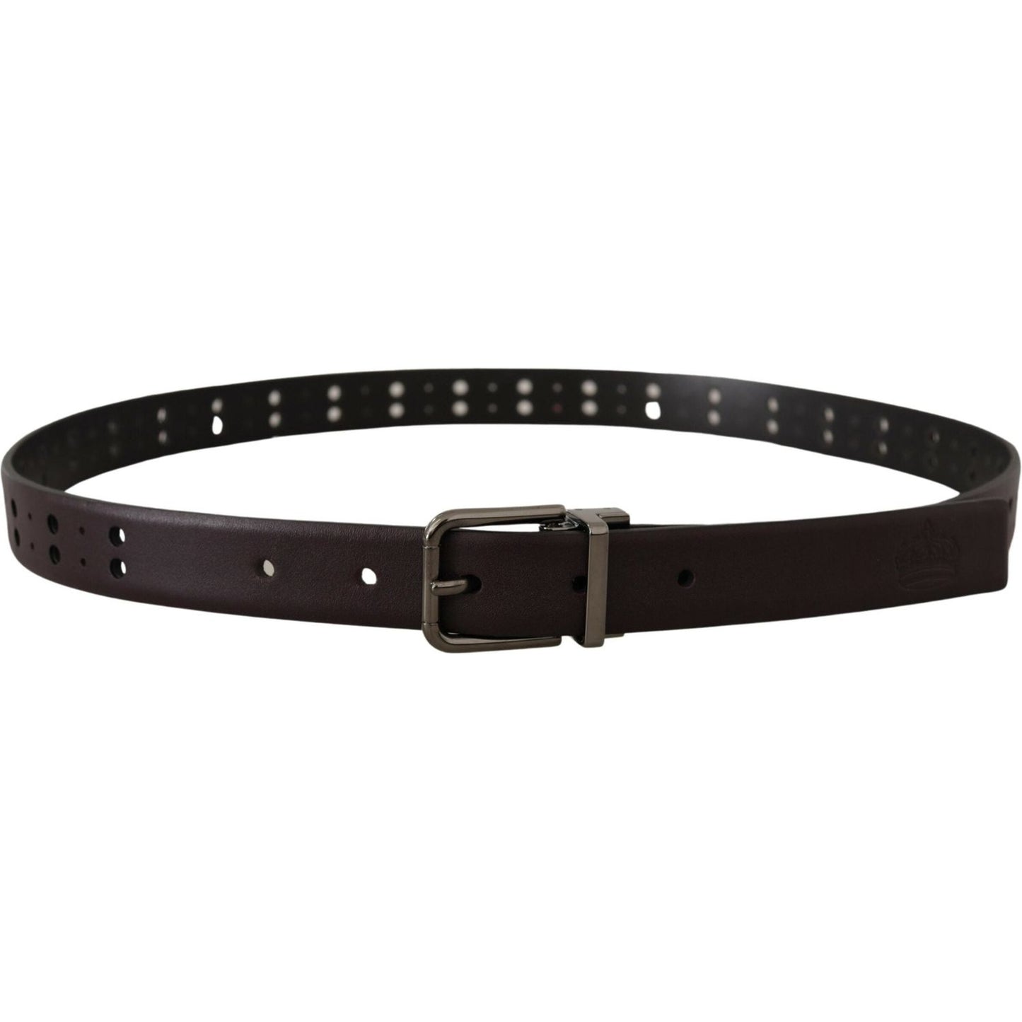 Dolce & Gabbana Burgundy Leather Perforated Metal Buckle Belt