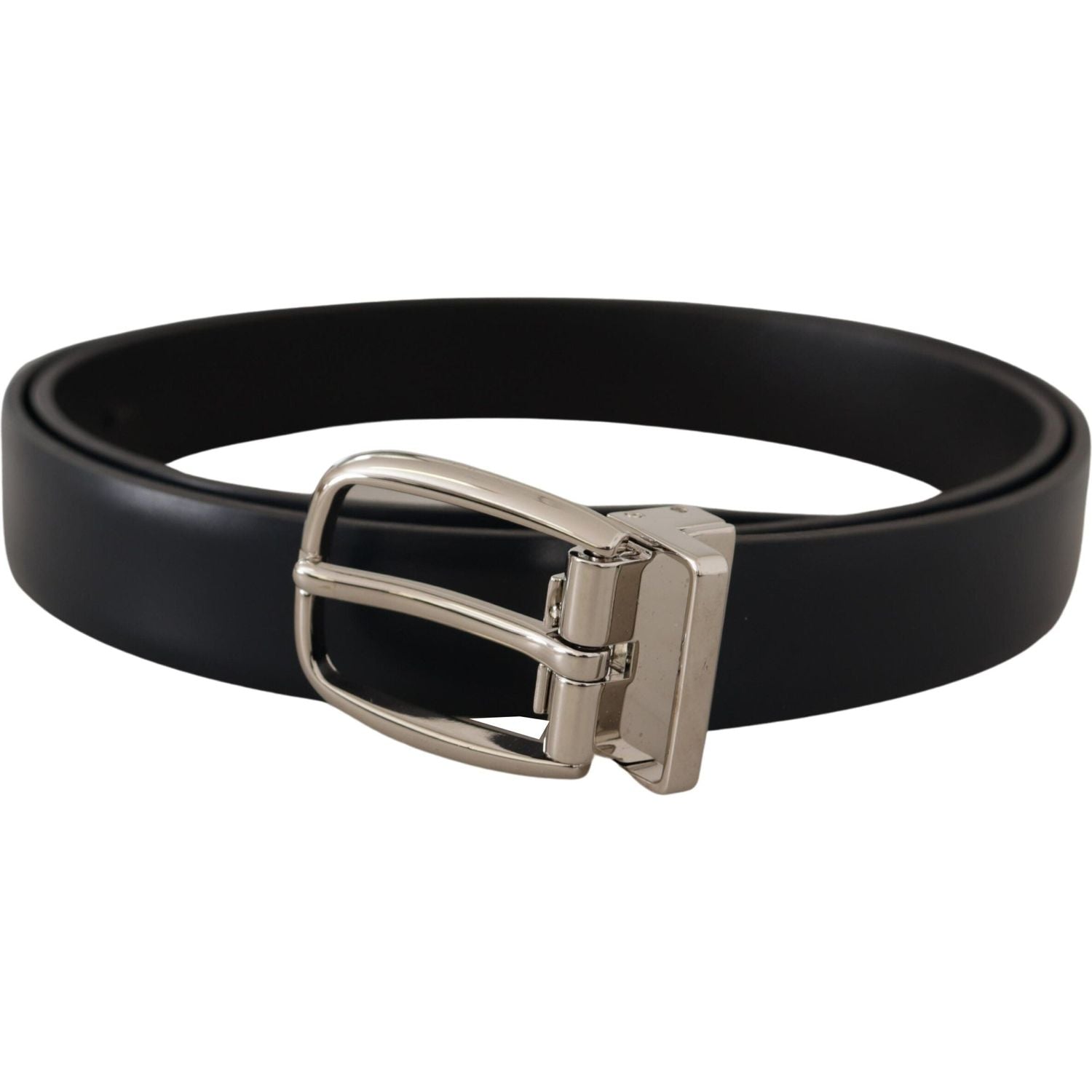 Dolce & Gabbana Black Leather Formal Silver Metal Buckle Belt
