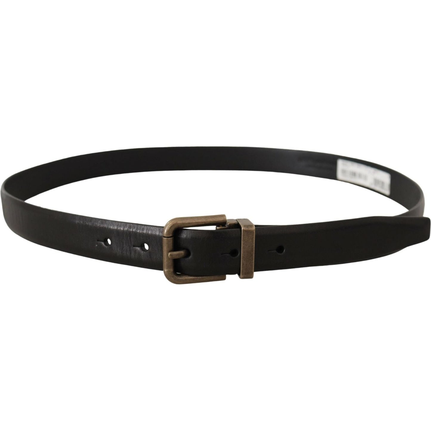 Dolce & Gabbana Black Calf Leather Brushed Brass Box Buckle Belt BEL8511 - 90