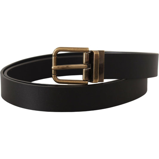 Dolce & Gabbana Black Leather Brass Metal Box Buckle Belt BEL8515 - 90