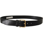 Dolce & Gabbana Black Leather Gold Tone Logo Metal Buckle Belt BEL8519- 90