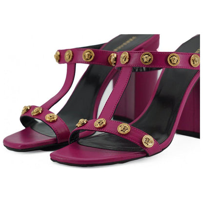 Versace Elegant Purple Calf Leather High Sandals