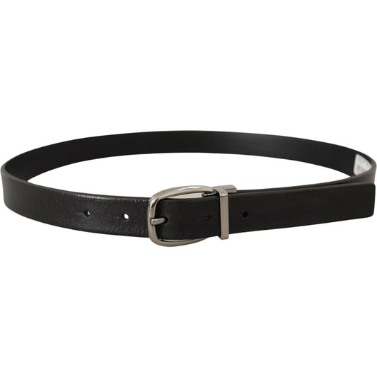 Dolce & Gabbana Black Leather Silver Chrome Metal Logo Buckle Belt BEL8533-80