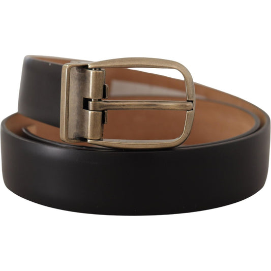 Dolce & Gabbana Black Brown Backend Leather Vintage Metal Buckle Belt BEL8538- 85