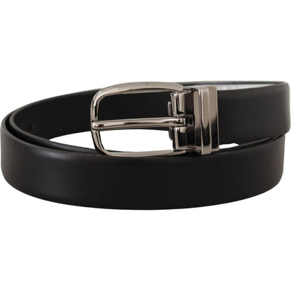 Dolce & Gabbana Black Leather Silver Metal Chrome Logo Buckle Belt