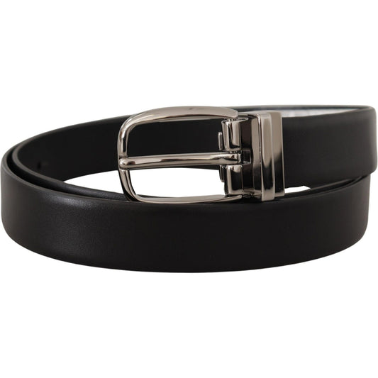 Dolce & Gabbana Black Leather Silver Metal Chrome Logo Buckle Belt BEL8539- 80