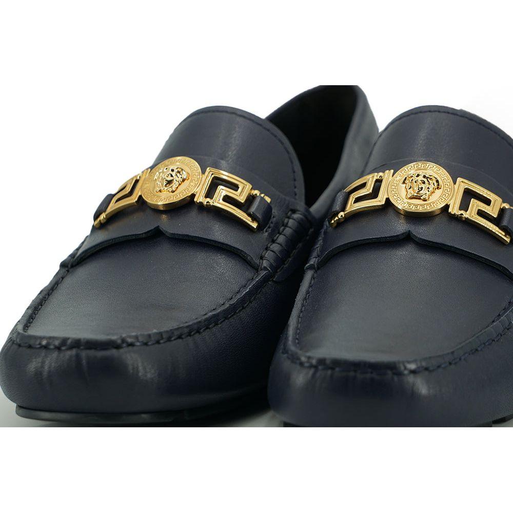 Versace Elegant Navy Blue Calf Leather Loafers