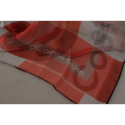 Costume National Gray Red Shawl Foulard Wrap Scarf
