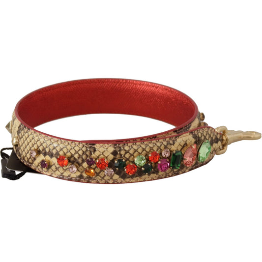 Dolce & Gabbana Beige Exotic Leather Crystals Shoulder Strap