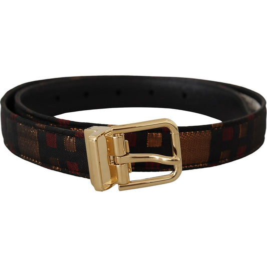 Dolce & Gabbana Multicolor Leather Jacquard Gold Metal Buckle Belt