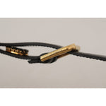 Dolce & Gabbana Black Leather Embellished Crystal Logo Belt BEL8618 - 85
