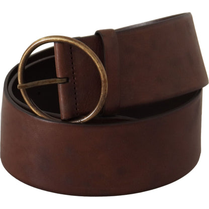 Dolce & Gabbana Dark Brown Wide Waist Leather Metal Round Buckle Belt