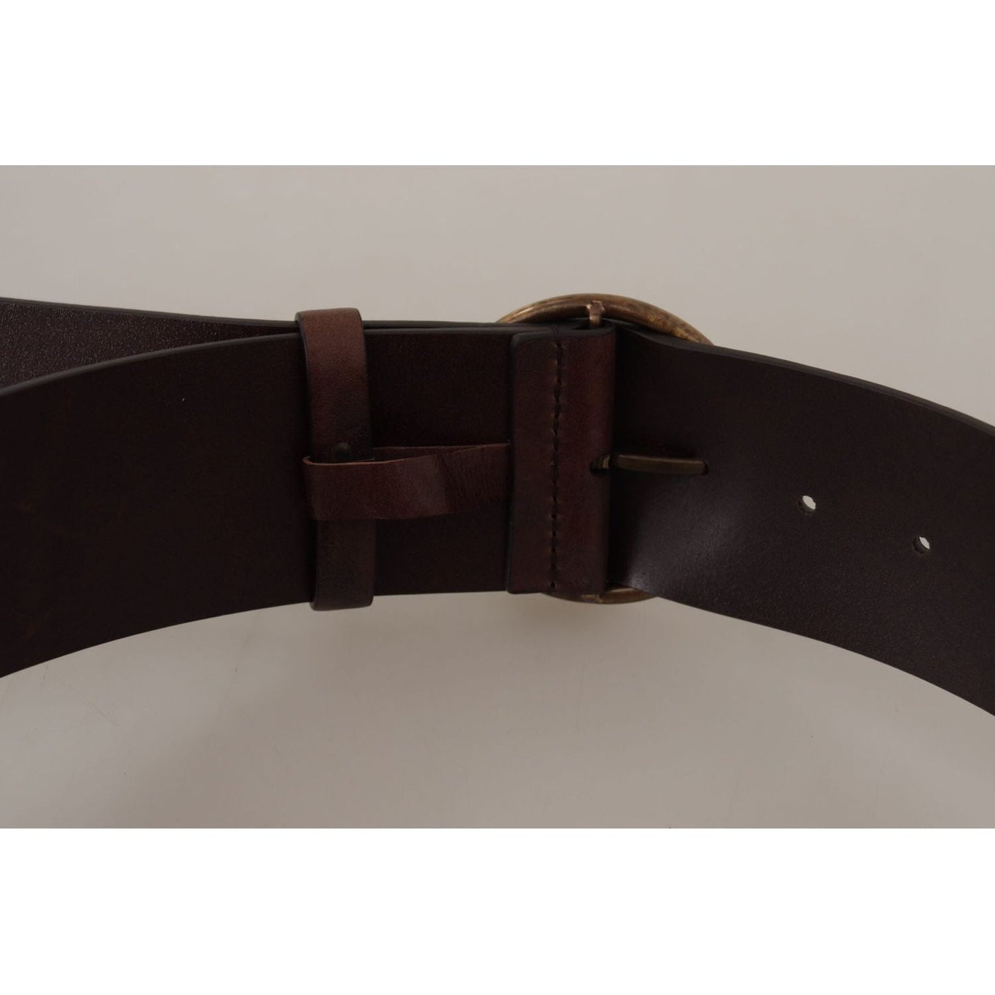 Dolce & Gabbana Dark Brown Wide Waist Leather Metal Round Buckle Belt