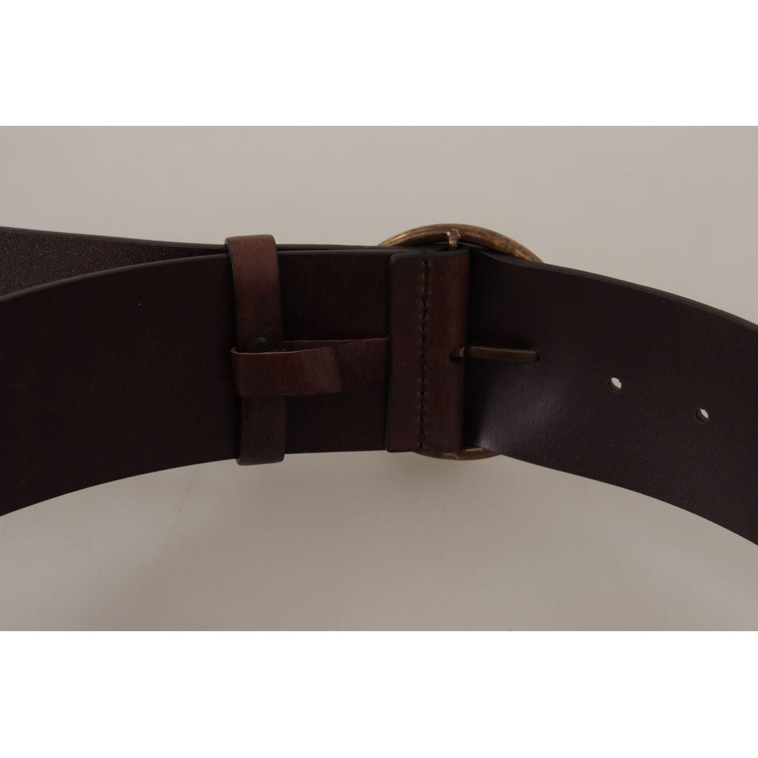 Dolce & Gabbana Dark Brown Wide Waist Leather Metal Round Buckle Belt