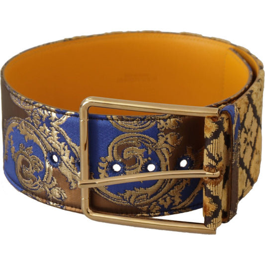 Dolce & Gabbana Blue Floral Patchwork Leather Wide Waist Buckle Belt