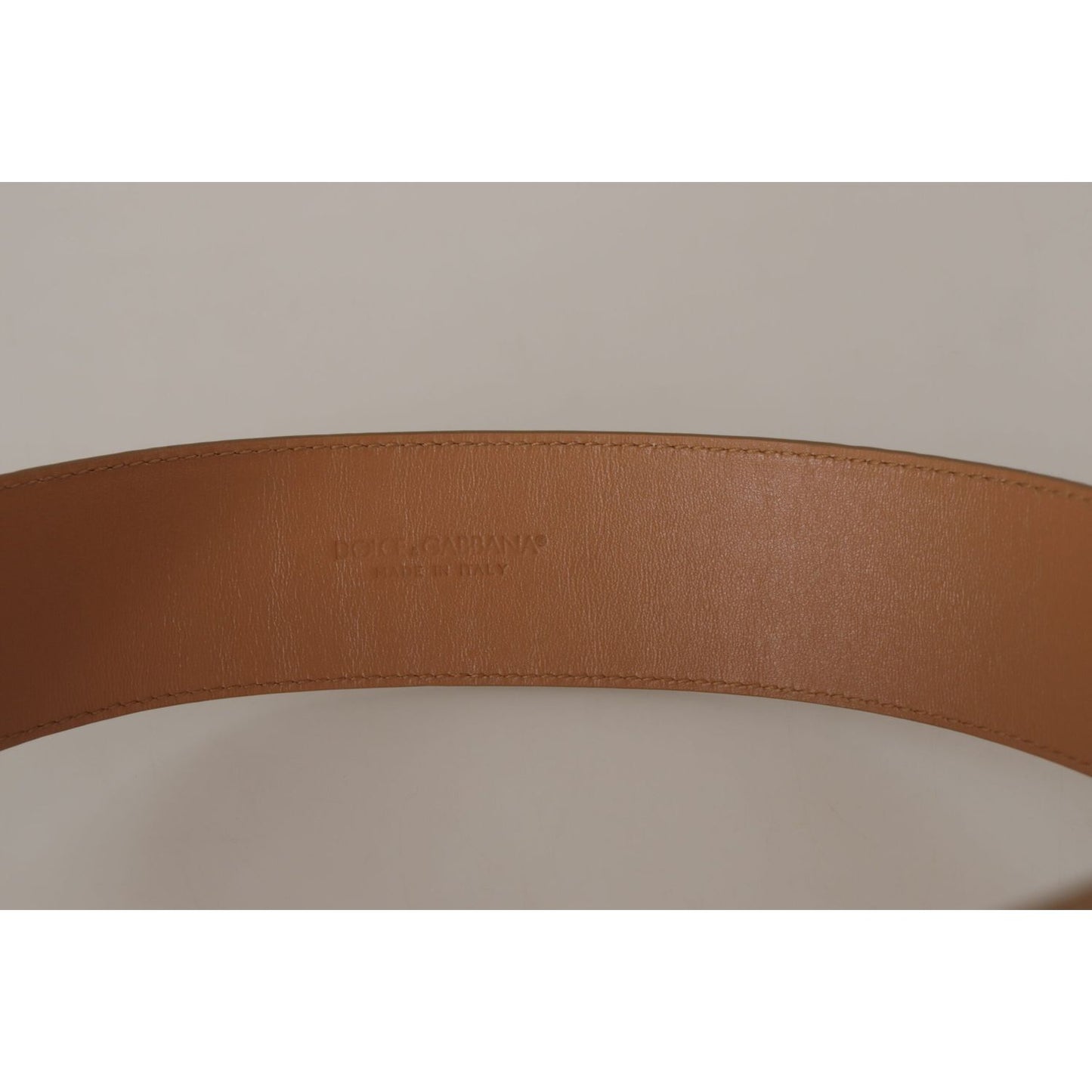Dolce & Gabbana Brown Beige Leather Gold Metal Oval Buckle Belt