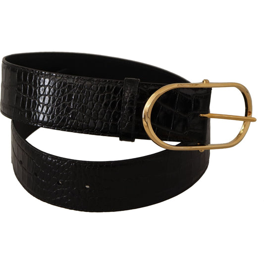 Dolce & Gabbana Black Embossed Leather Gold Tone Metal Buckle Belt WMB137 - 80