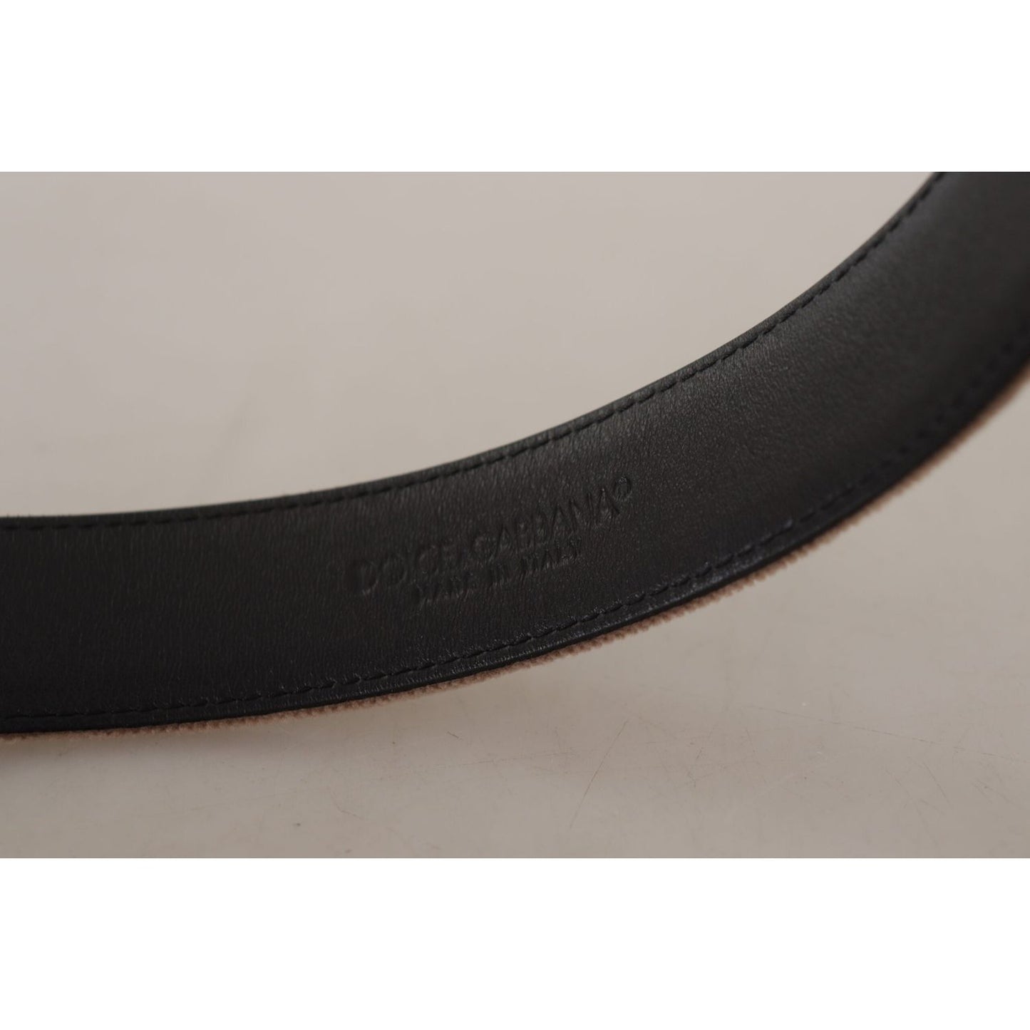 Dolce & Gabbana Light Brown Velvet Gold Tone Logo Metal Buckle Belt