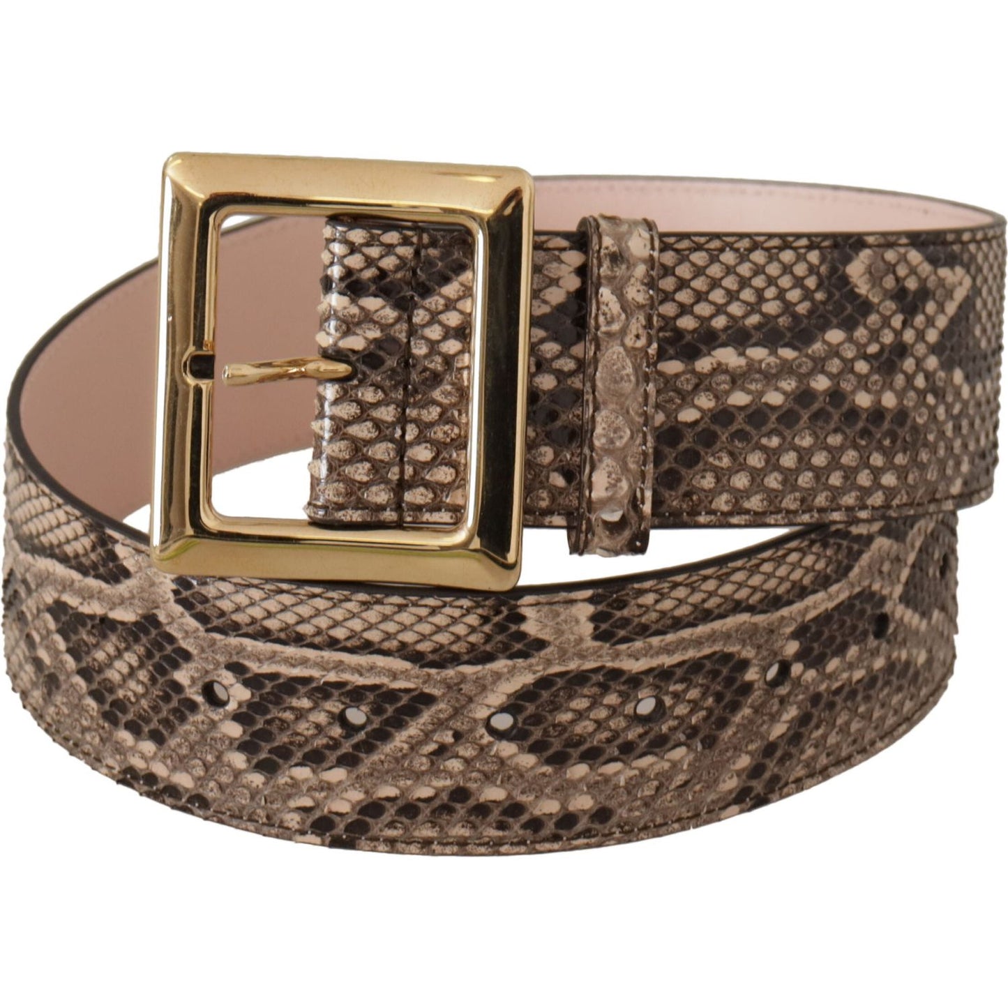 Dolce & Gabbana Beige Exotic Leather Wide Gold Metal Buckle Belt