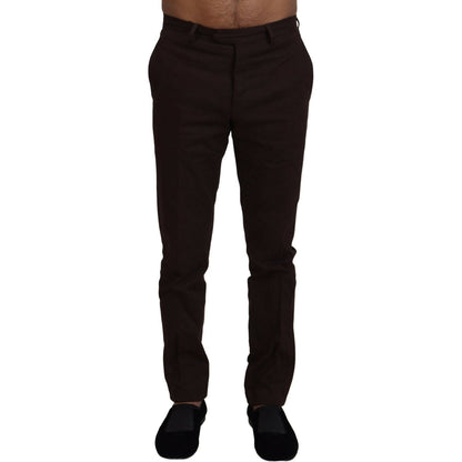 BENCIVENGA Brown Cotton Tapered Formal Men Pants