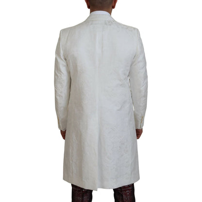 Dolce & Gabbana White Floral Brocade Trench Coat Jacket