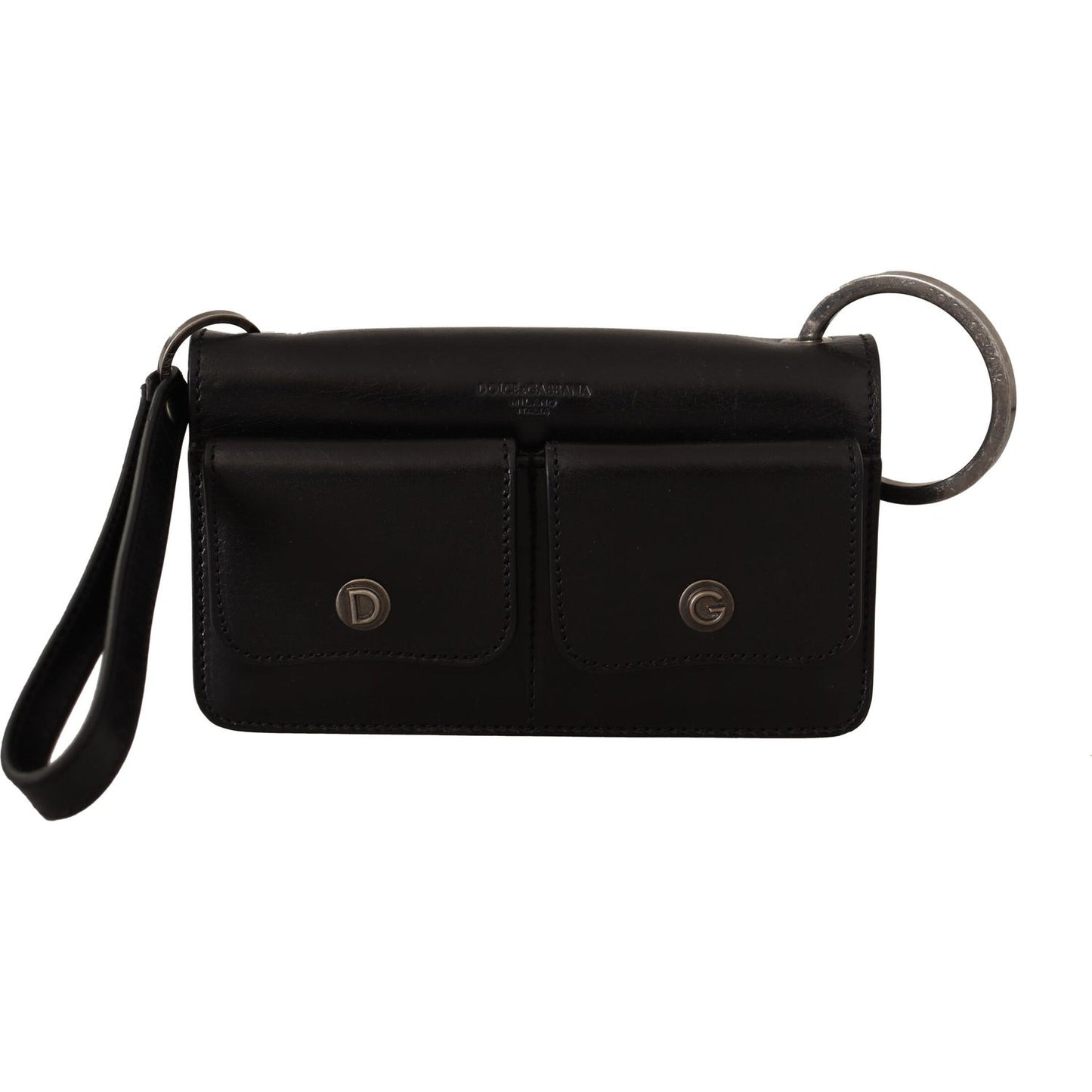 Dolce & Gabbana Black Leather Wristlet Mini Bag Card Bill Wallet VAS130274