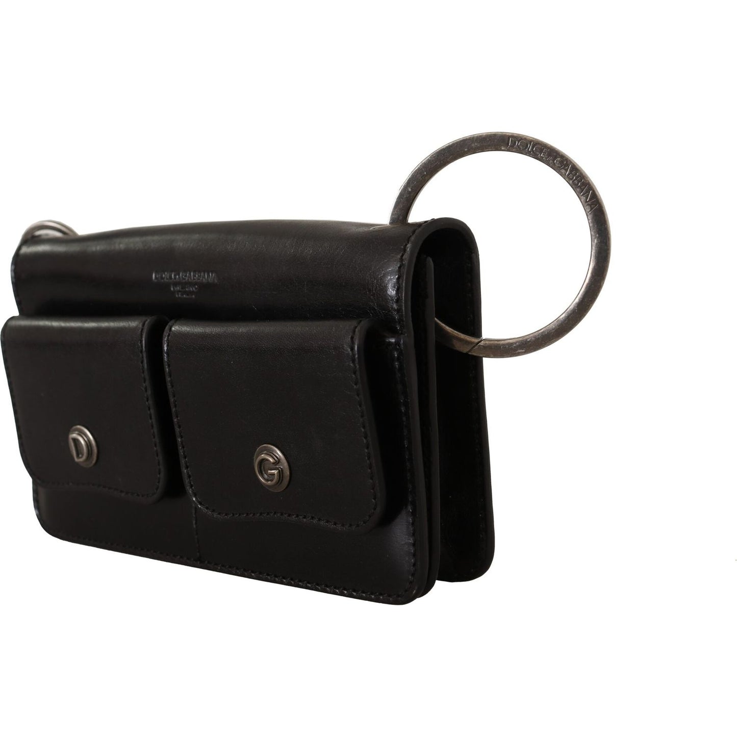 Dolce & Gabbana Black Leather Wristlet Mini Bag Card Bill Wallet VAS130274