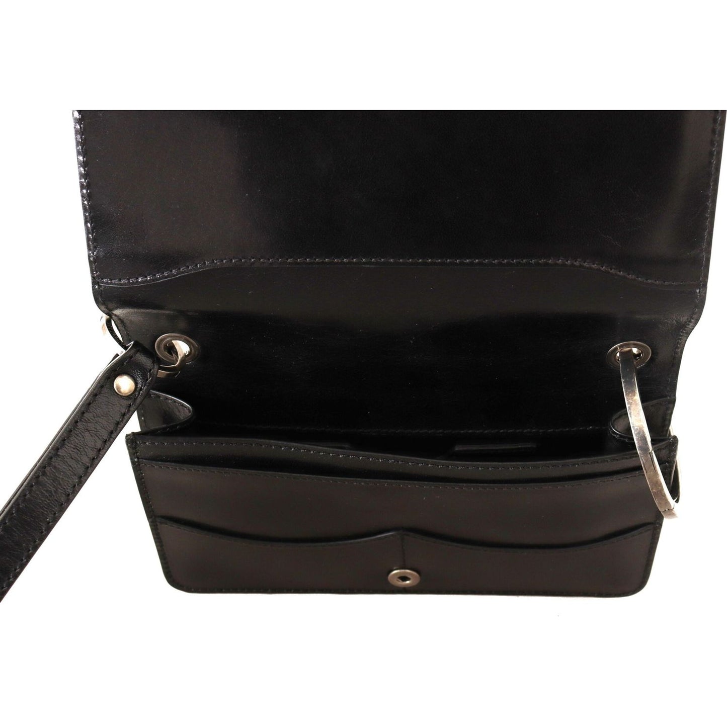 Dolce & Gabbana Black Leather Wristlet Mini Bag Card Bill Wallet VAS130274