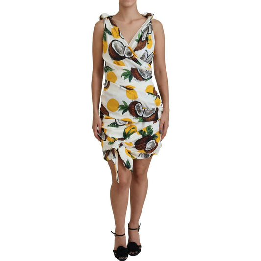 Dolce & Gabbana White Coconut Print Sheath Mini Silk Dress