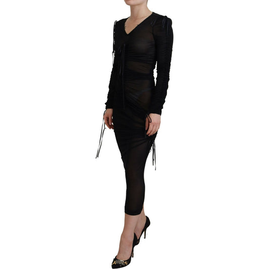 Dolce & Gabbana Black Viscose Bodycon Sheath Midi Dress DR28892-36